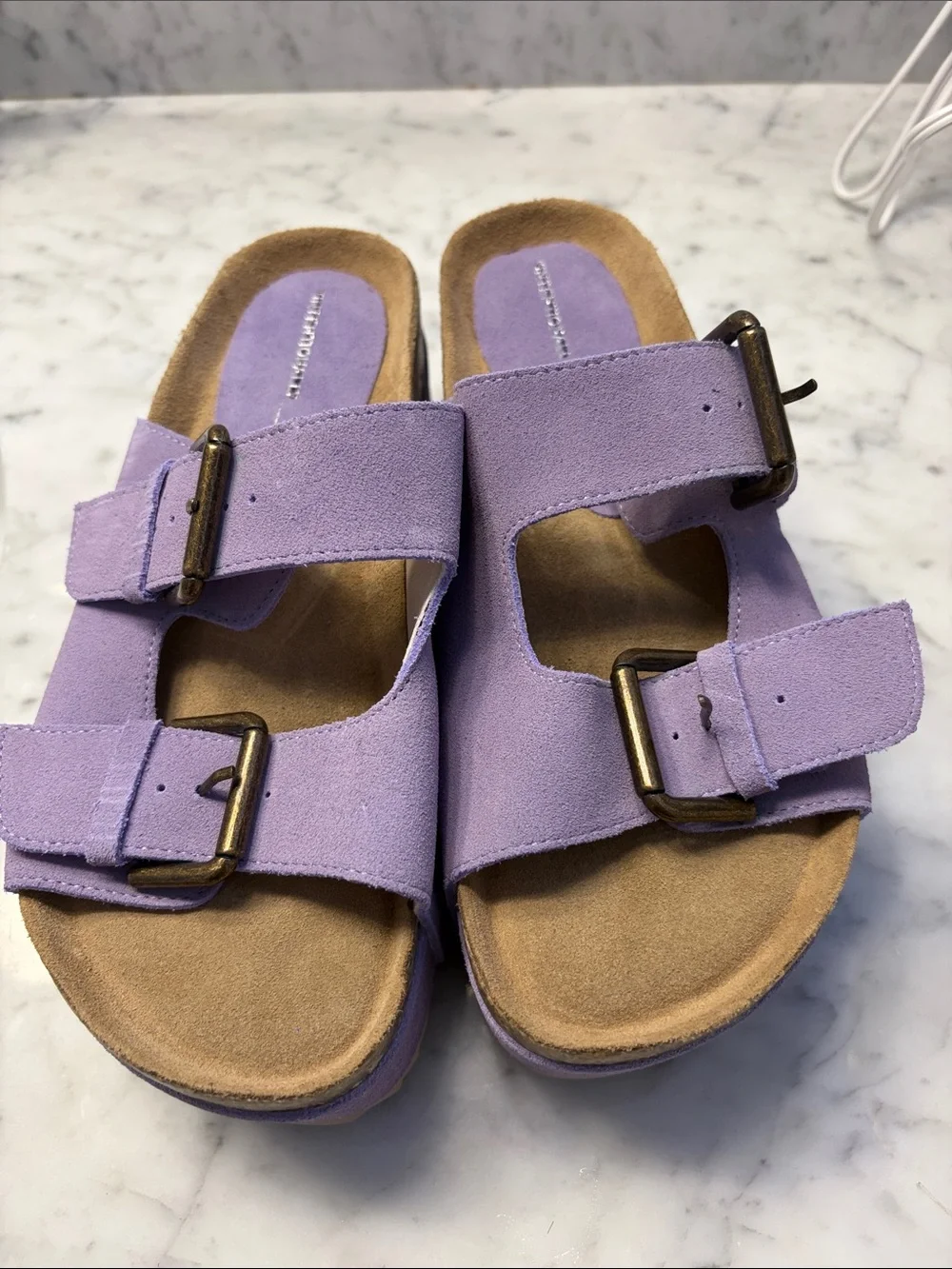 Free People Intentionally Blank Rule Breaker Lavender Suede Sandal Size 7 NEW